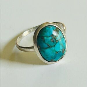 Large Custom Made 925 Silver And Turquoise Ring Size 12.5